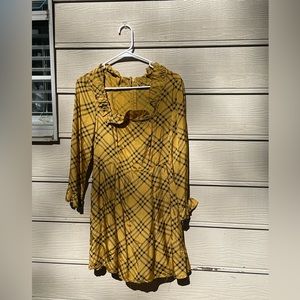 Urban Outfitters Yellow Black Plaid Kirsten Dress Sz Medium Long Sleeve